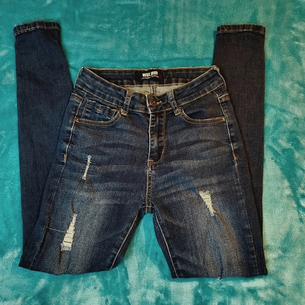 Skinny Wax Jean Distressed Dark Wash Size 3